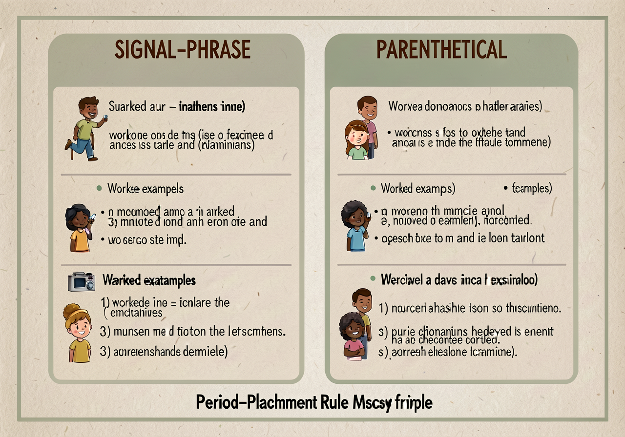 Reproduction of MG-5 at 11x17: two columns SIGNAL-PHRASE vs. PARENTHETICAL with 3 worked examples in each column. Period