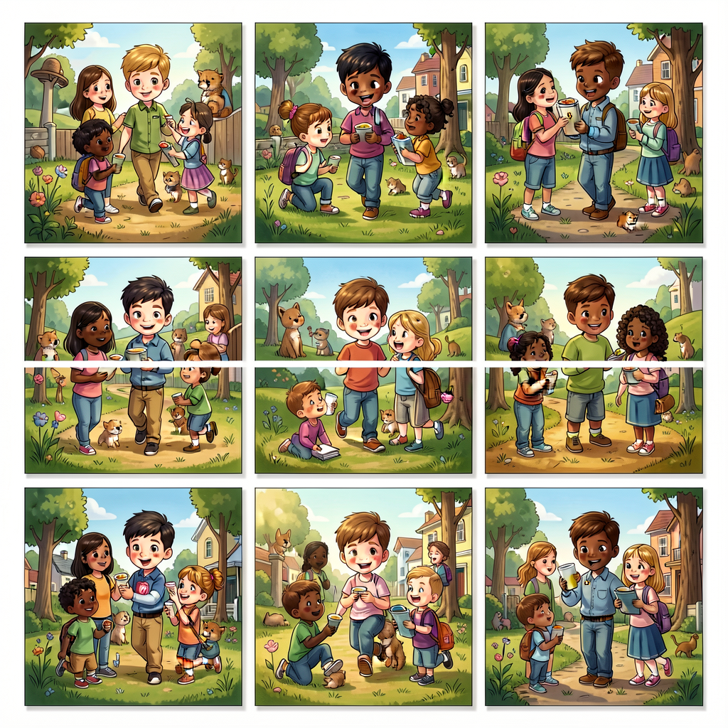 Reference photo grid showing 5 scenarios matched to 5 Set-11 words. Print-ready 8.5x11.