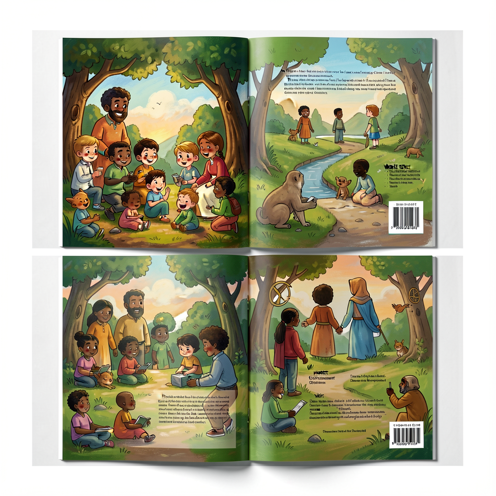 Reference image of a Grade-5 publication booklet — cover, interior, works-cited, evidence panel, author bio, back-cover 