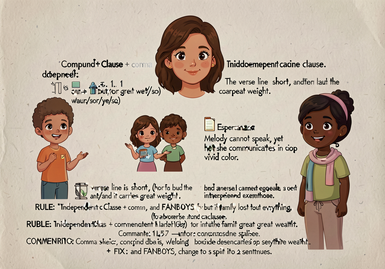 Compound-sentence comma anchor (L.5.2 deepened): rule + 3 worked examples. RULE: 'Independent Clause + comma + FANBOYS (