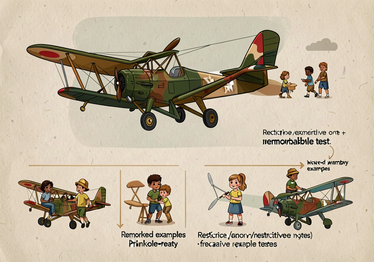 Reproduction of MG-12 at 11x17: rule + 4 worked examples + restrictive/non-restrictive note with the 'removable test' ex