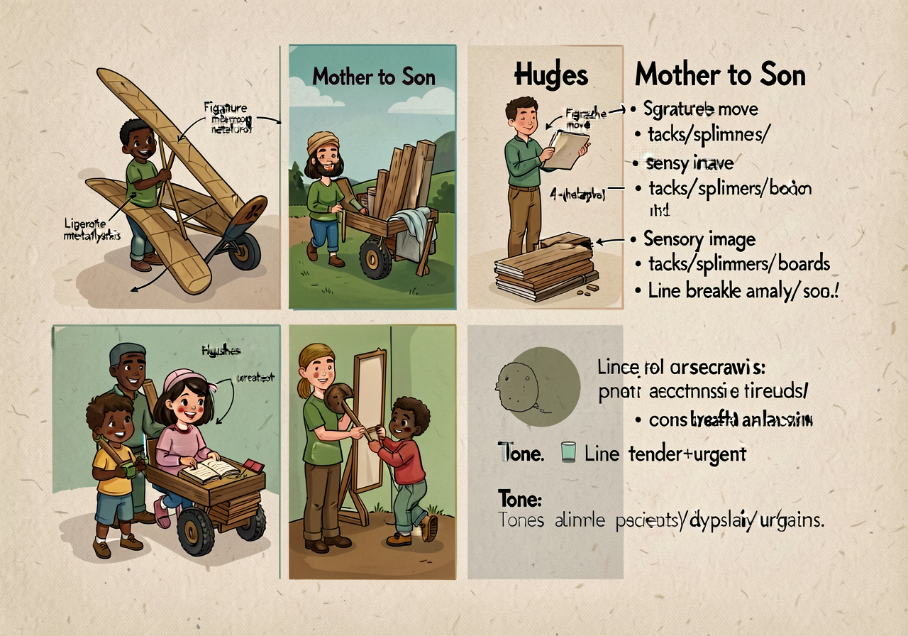 Reproduction of MG-16 at 11x17: 4-element card with Hughes 'Mother to Son' text shown in full alongside, with annotation