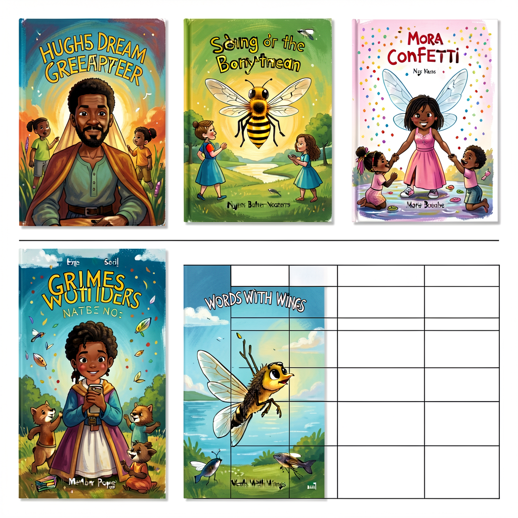 11x17 chart: 5 mentor poem covers (Hughes Dream Keeper, Nye Honeybee, Sidman Song of the Water Boatman, Grimes Words Wit