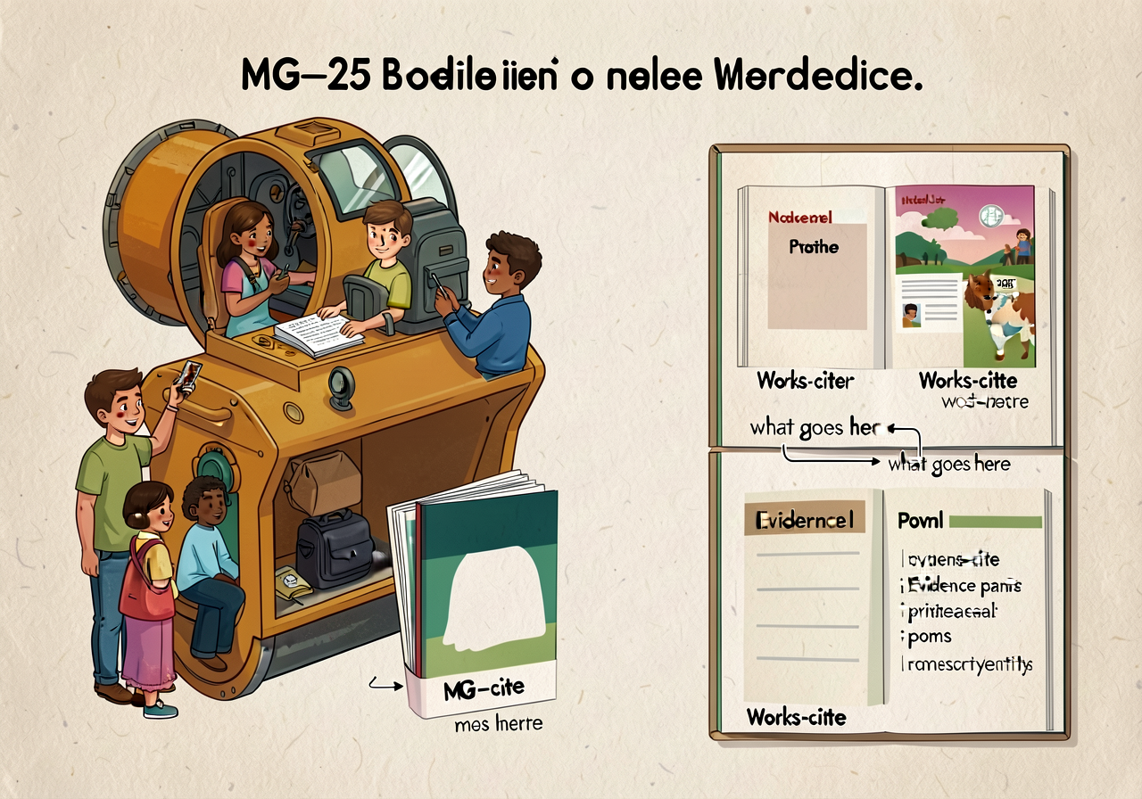 Reproduction of MG-25 at 11x17 with sample student booklet from prior year (names removed) showing all 5 parts (cover / 