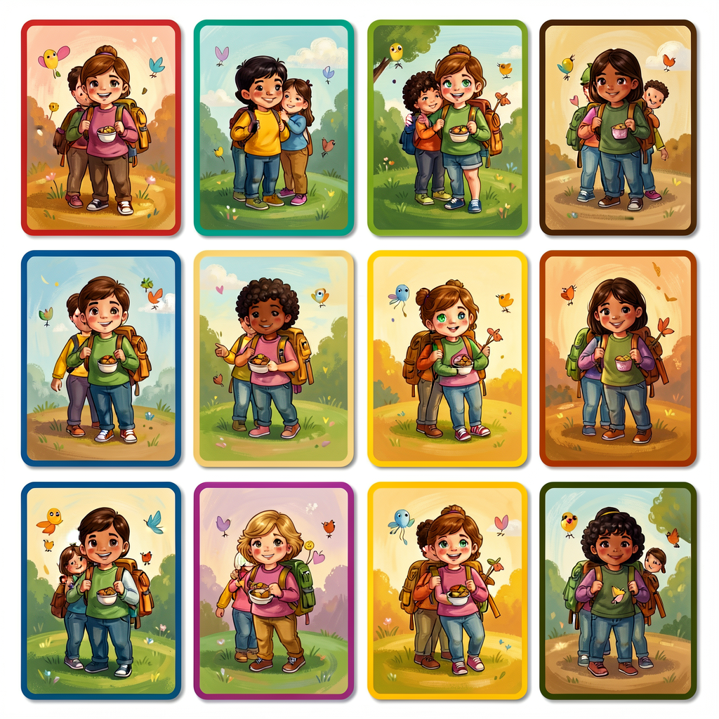 Reference image of sorted figurative cards: 10 cards in 5 color-coded columns. Print-ready 11x17.