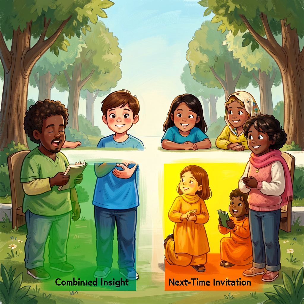 Reference image of conclusion with 4 moves color-marked: combined insight green, author-teaches blue, direct-to-reader y