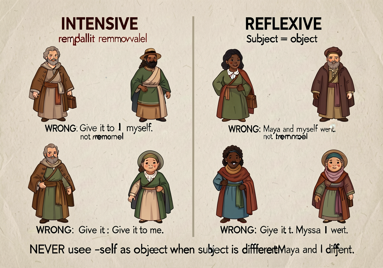 MG-8 enlarged to 18x24. 2-column card: INTENSIVE (emphasis; removable) vs. REFLEXIVE (subject = object; not removable). 
