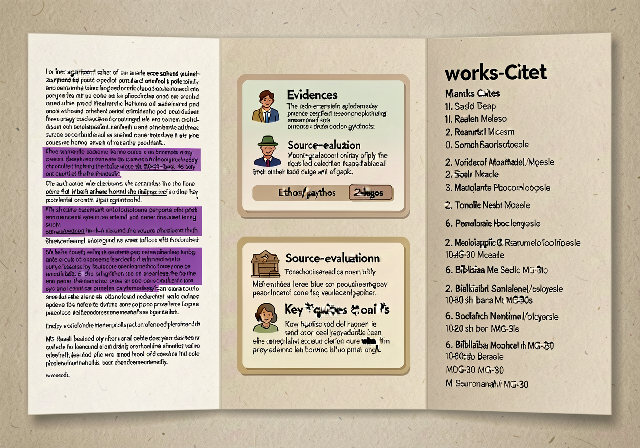 MG-26 enlarged to 18x24 with full layout: LEFT panel = printed argument essay (5-6 paragraphs, counterclaim highlighted 