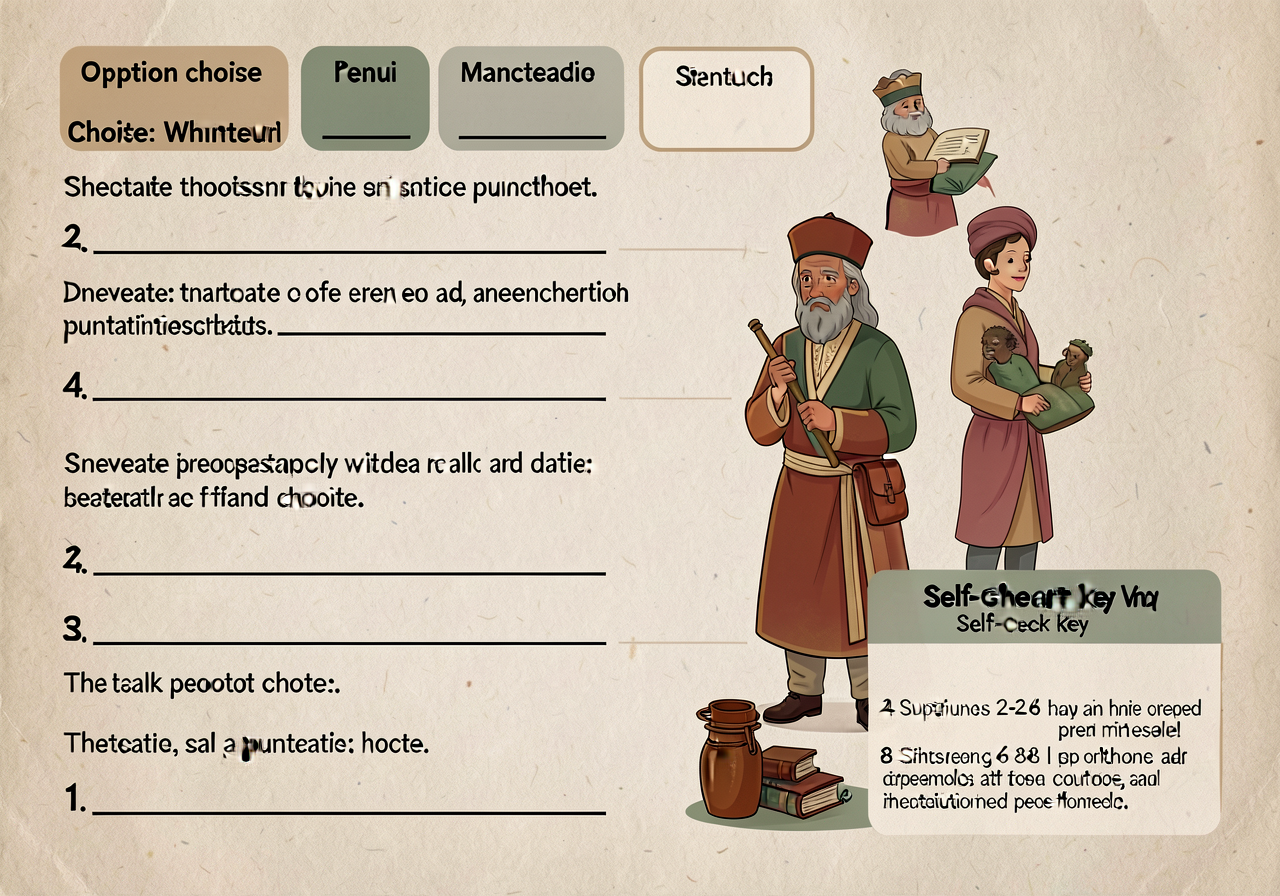 4-sentence worksheet with blank slots for punctuation choice. 4-option choice menu above. Self-check key on reverse with