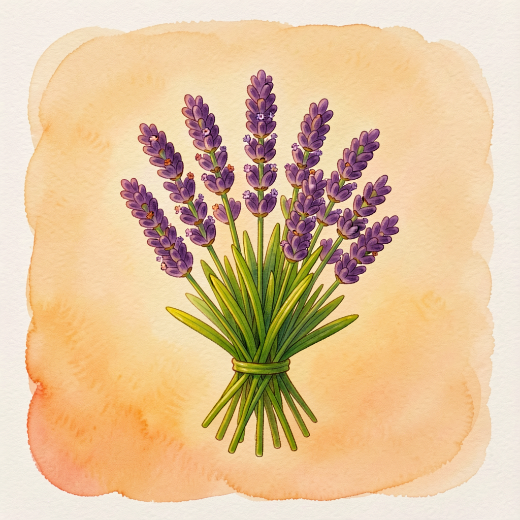 Photo of a small bouquet of lavender flowers in soft natural light. Print-resolution. Sets sensory context.